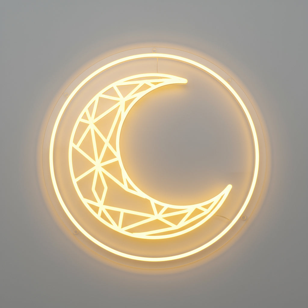 geometric moon neon sign