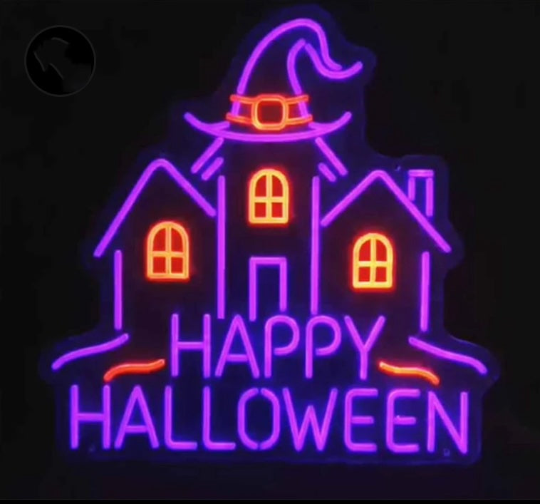 haunted house neon sign