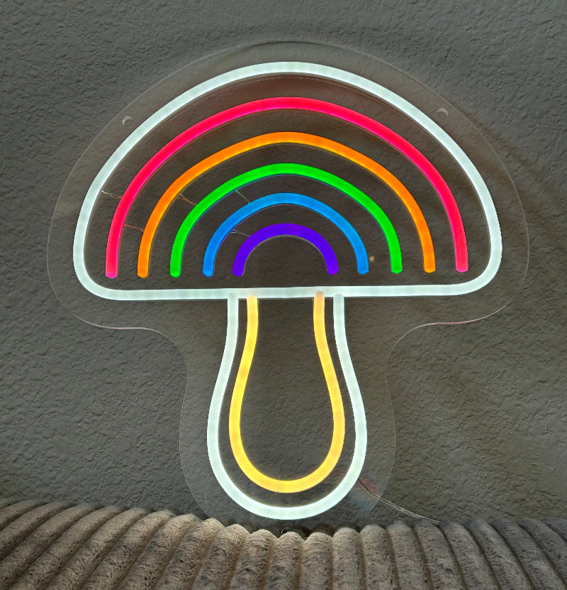 rainbow pride mushroom neon sign