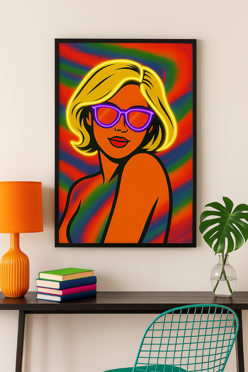 color me proud neon girl pop art on a wall
