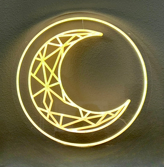 geometric moon neon sign