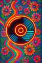 radiowaves and daisies neon record wall art