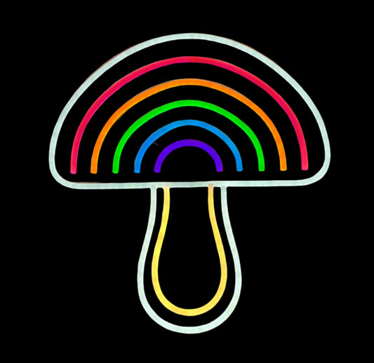 rainbow mushroom neon sign