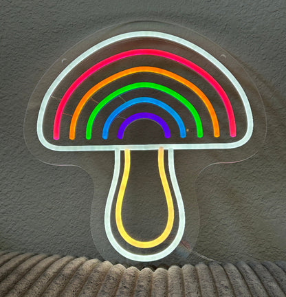 rainbow pride mushroom neon sign