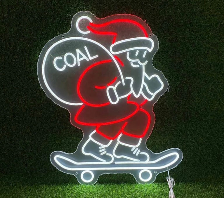 santa shreds skateboarding neon sign