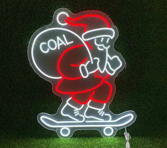 santa shreds skateboarding neon sign