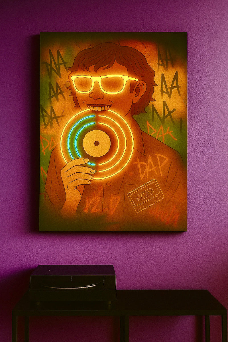 sound bites neon record wall art on wall