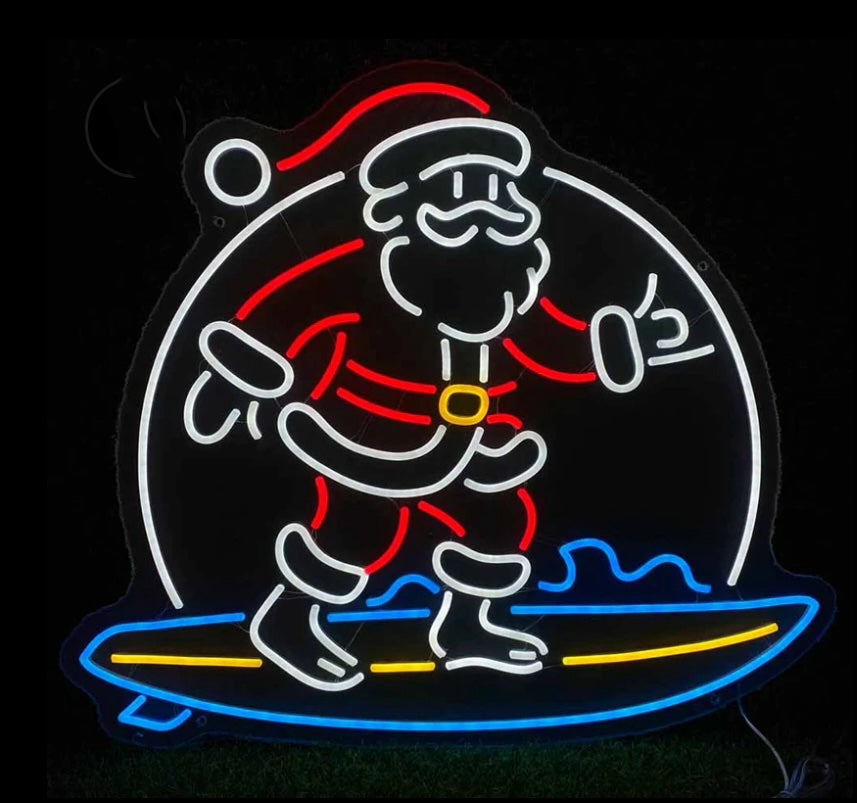 surfing Santa neon sign