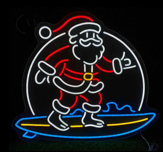 surfing Santa neon sign