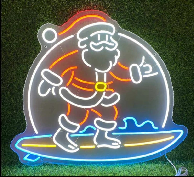 surfing Santa neon sign