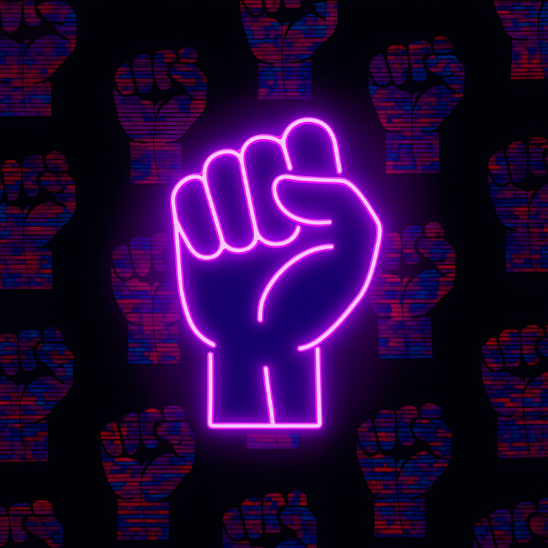 violet uprising neon fist pop art